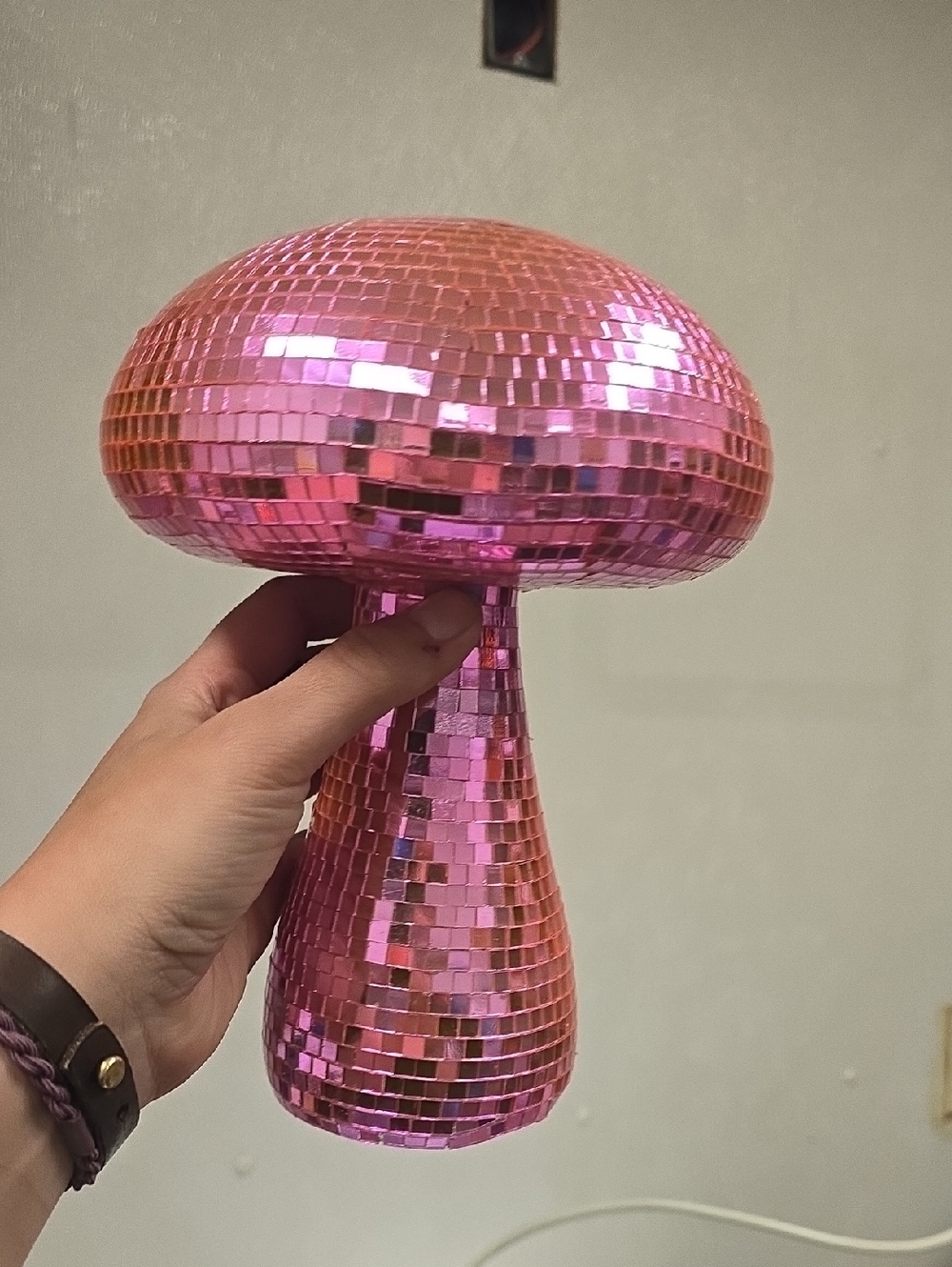 Pink Mirrored Mosaic Disco Mushroom Party Centerpiece 9 inches Tall